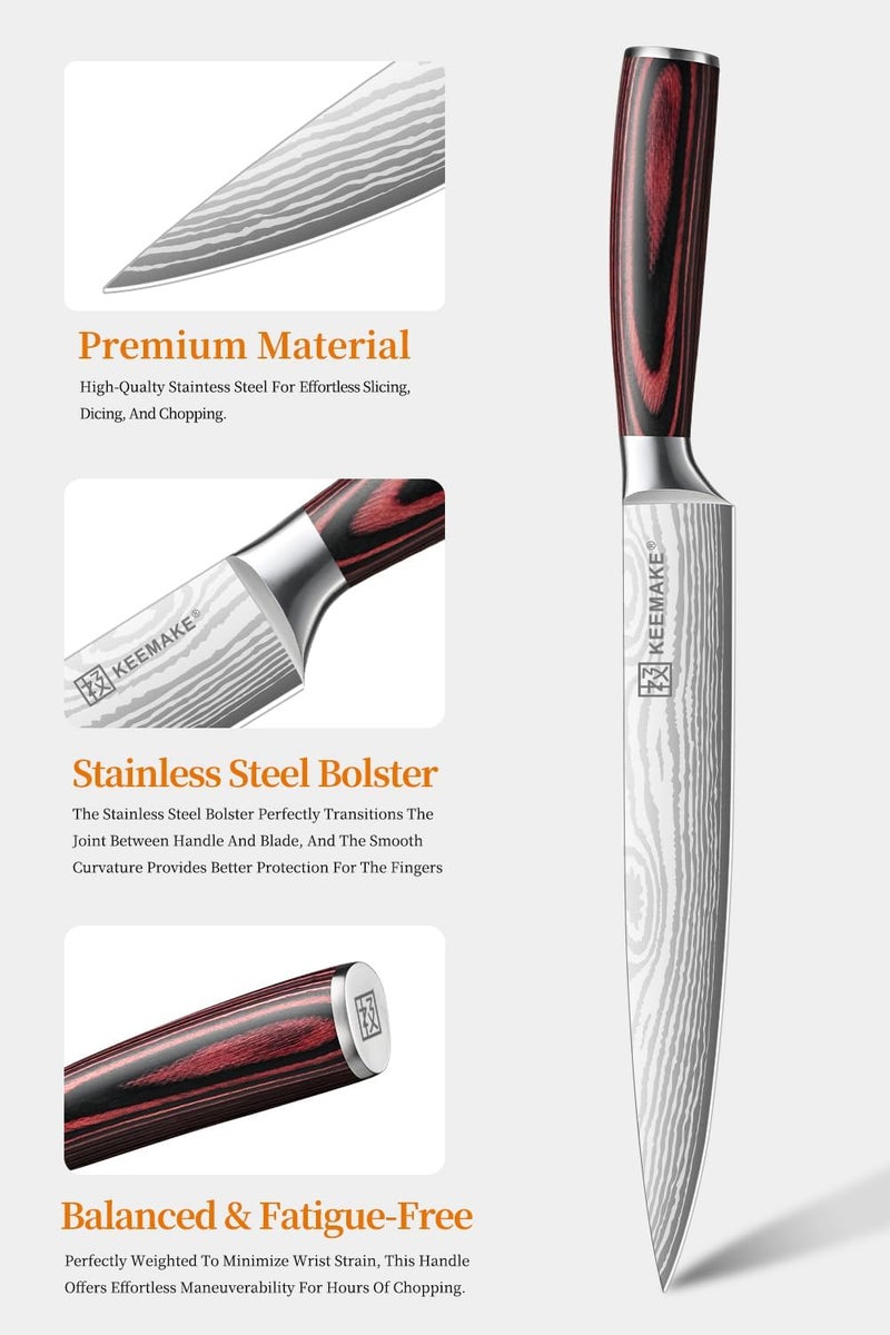 KEEMAKE 8 Inch Carving Knife - Ultra Sharp Slicing Knife High Carbon Stainless Steel Blade & Ergonomic Handle for Meat Cutting BBQ Turkey Ham Gift Box Included - Image 5